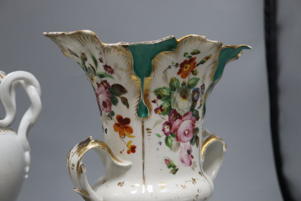 A 19th century Meissen two handled vase, height 27cm and a Paris porcelain vase